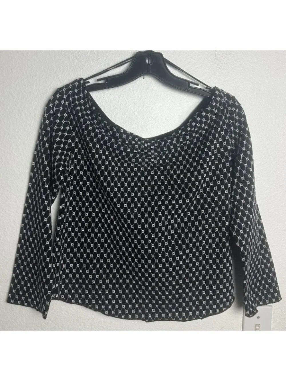 Free People Top Womens L Black Combo Gia Eyelet Embroidered New